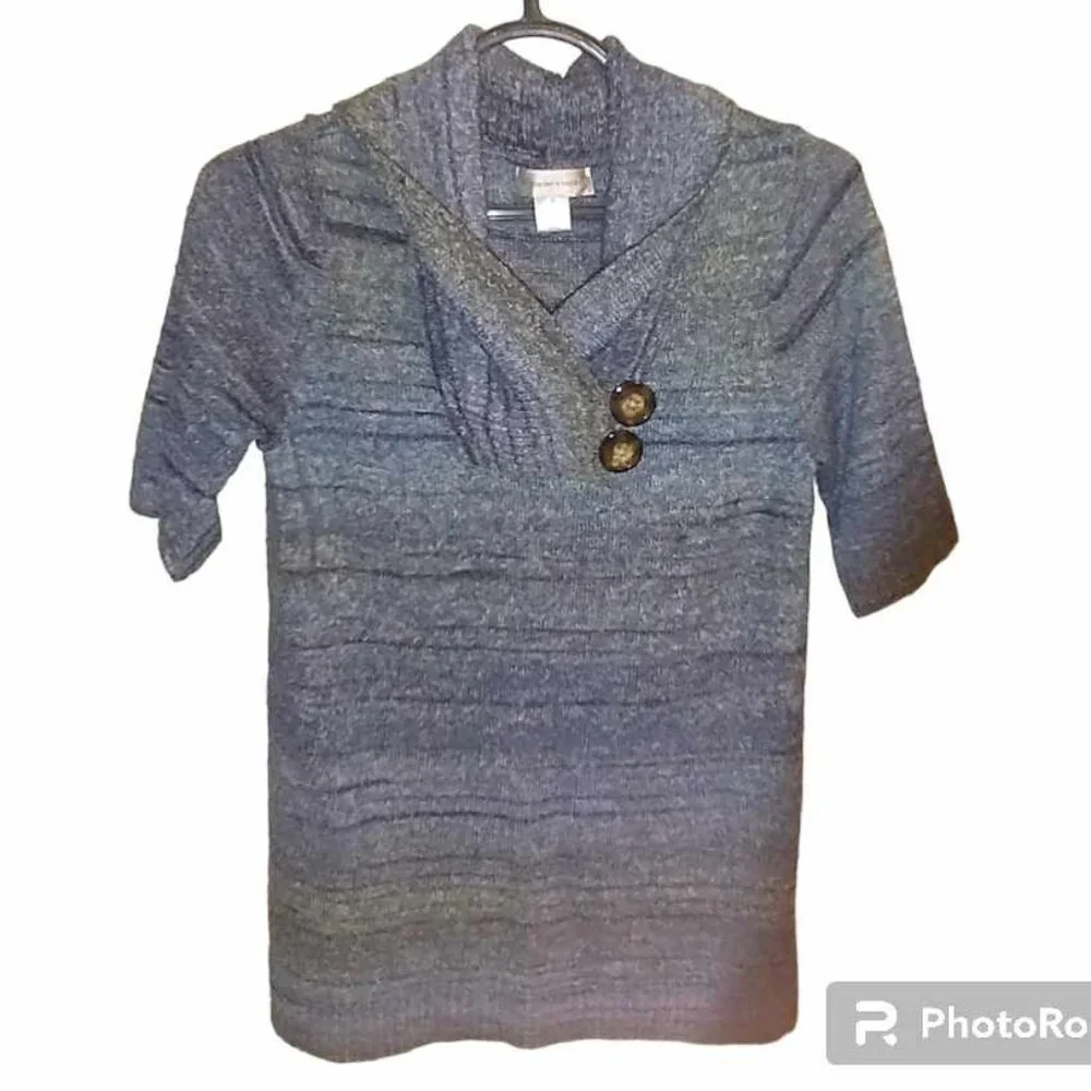 Christopher & Banks Women's short sleeve sweater Med Blue Gray W-289